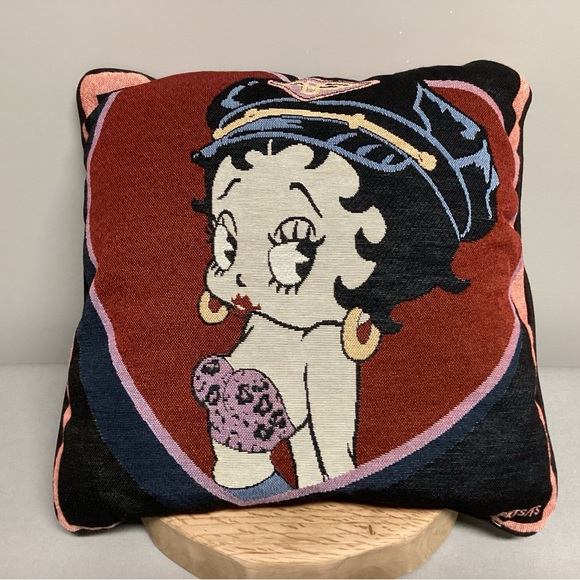 🔴 Vintage - New - Betty Boop Biker Tapestry Woven Pillow - Collectible - Rare - Picture 2 of 10